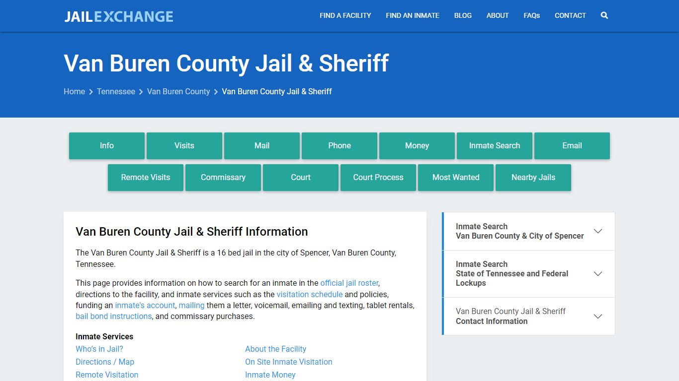 Van Buren County Jail & Sheriff, TN Inmate Search, Information